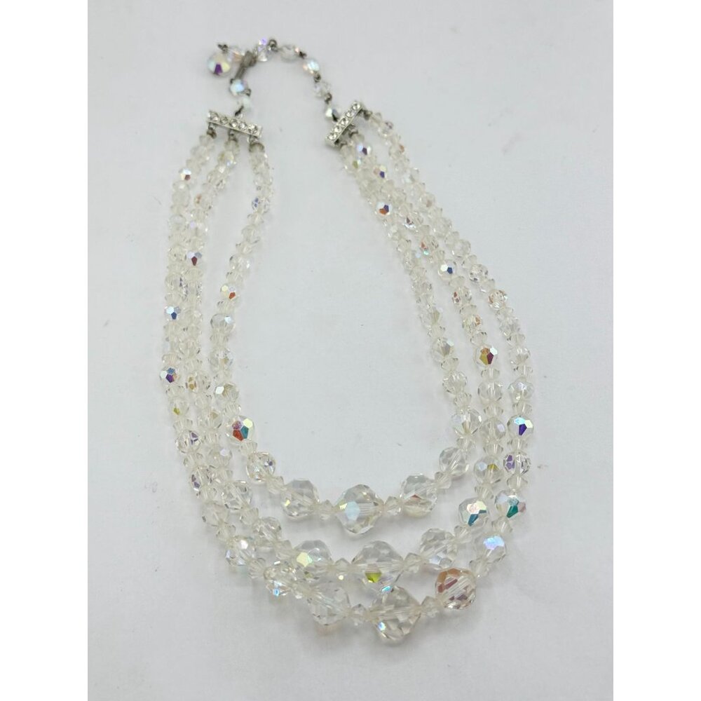 Vintage faceted crystal three strand necklace - Picture 3 of 5